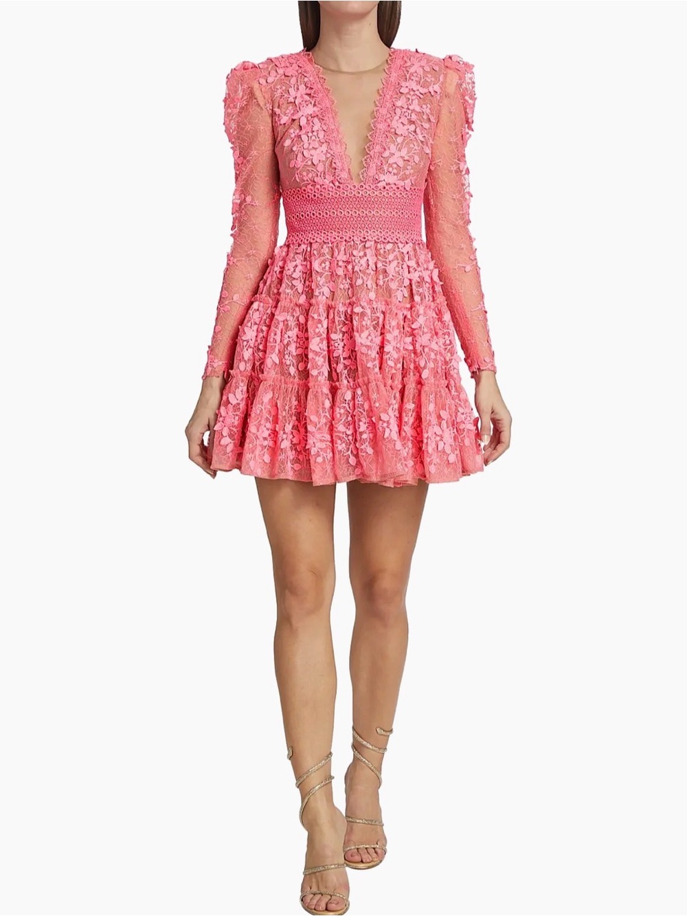 NWT Bronx and Banco Megan Mini Dress M Pink Lace Illusion Mesh Saks $450 - Picture 3 of 16